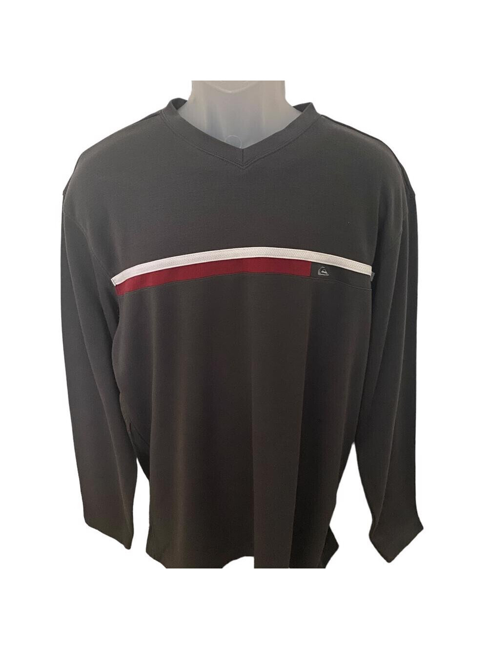 QUIKSILVER Long Sleeve Pullover Gray w/ Maroon & White Stripes Men XL